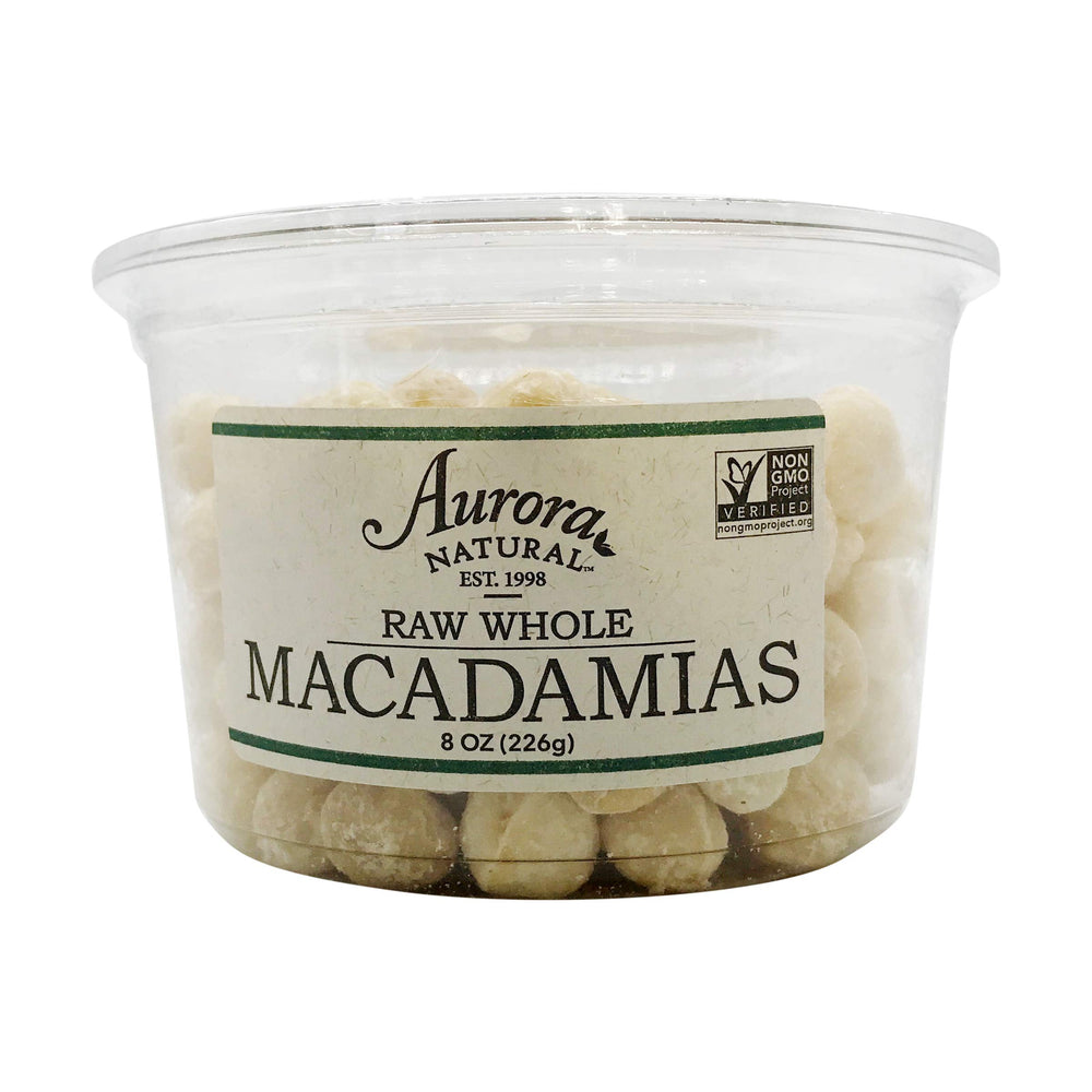 Aurora Macadamia Nuts Raw texture close-up shows creamy centers.