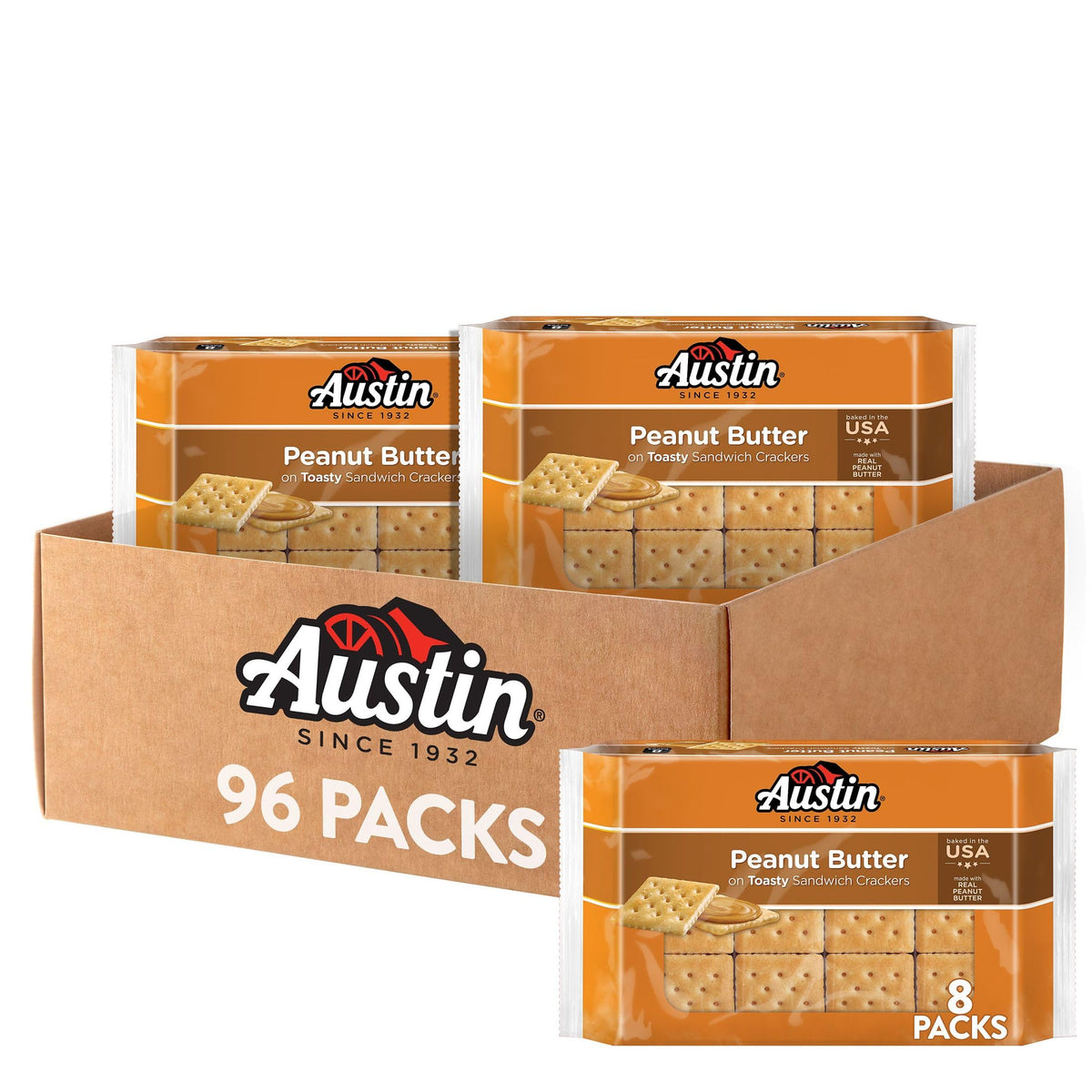 Austin Sandwich Crackers toasty peanut butter bite for on-the-go snacking.