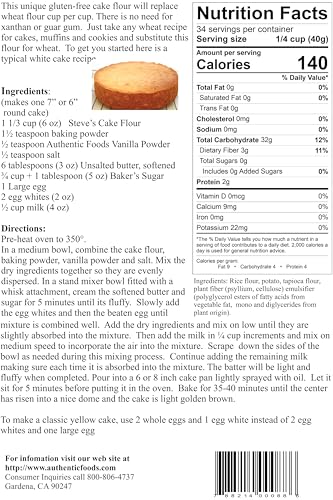 Authentic Foods Steve's gluten-free cake flour blend used for baking cakes, cookies, muffins
