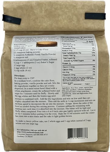Authentic Foods Steve's gluten-free cake flour blend ingredients label highlighting allergen-free features