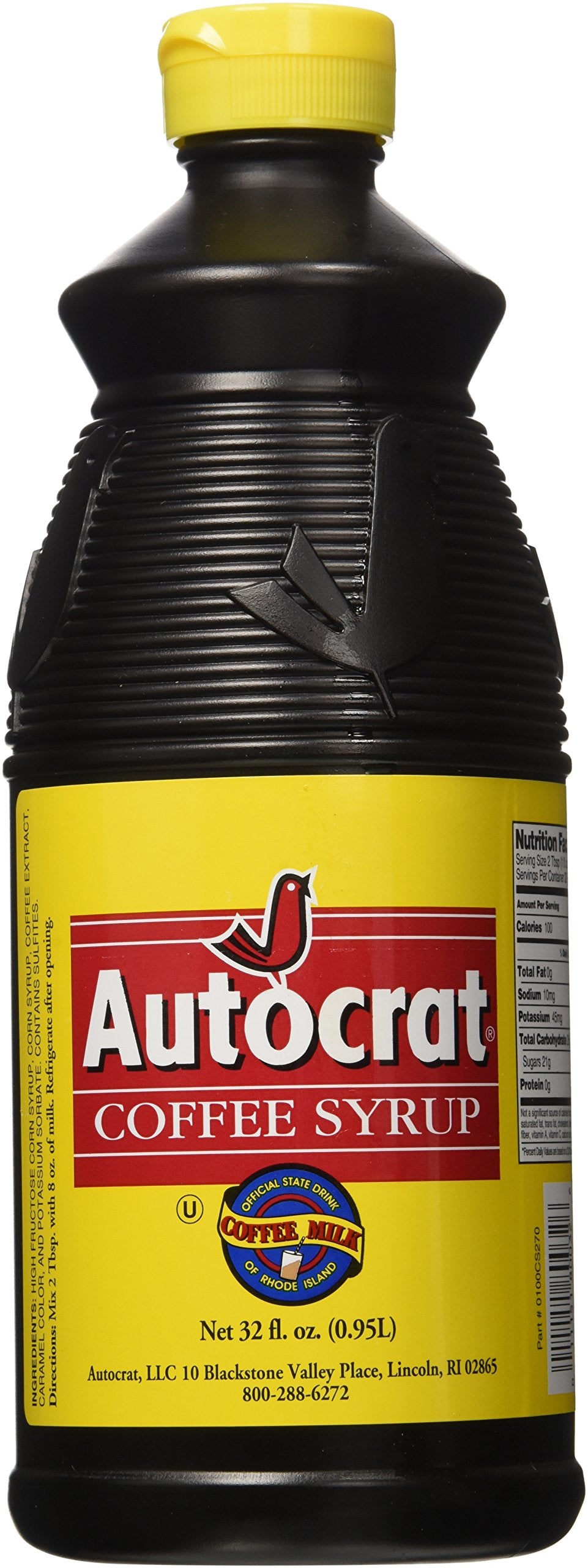 Autocrat Coffee Syrup bottle pour enhances rich flavor in drinks.