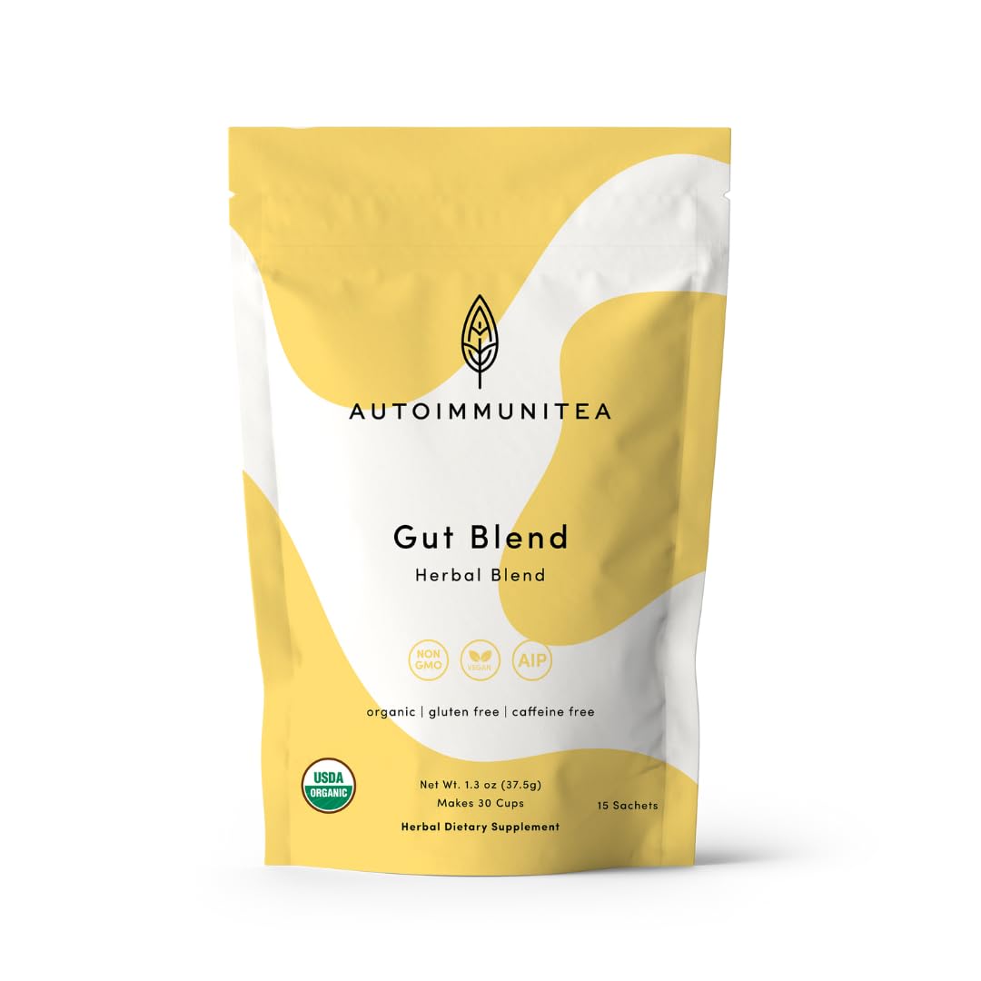 Autoimmuni-Tea Digestive Tea cup with leaky gut blend for gentle digestion.