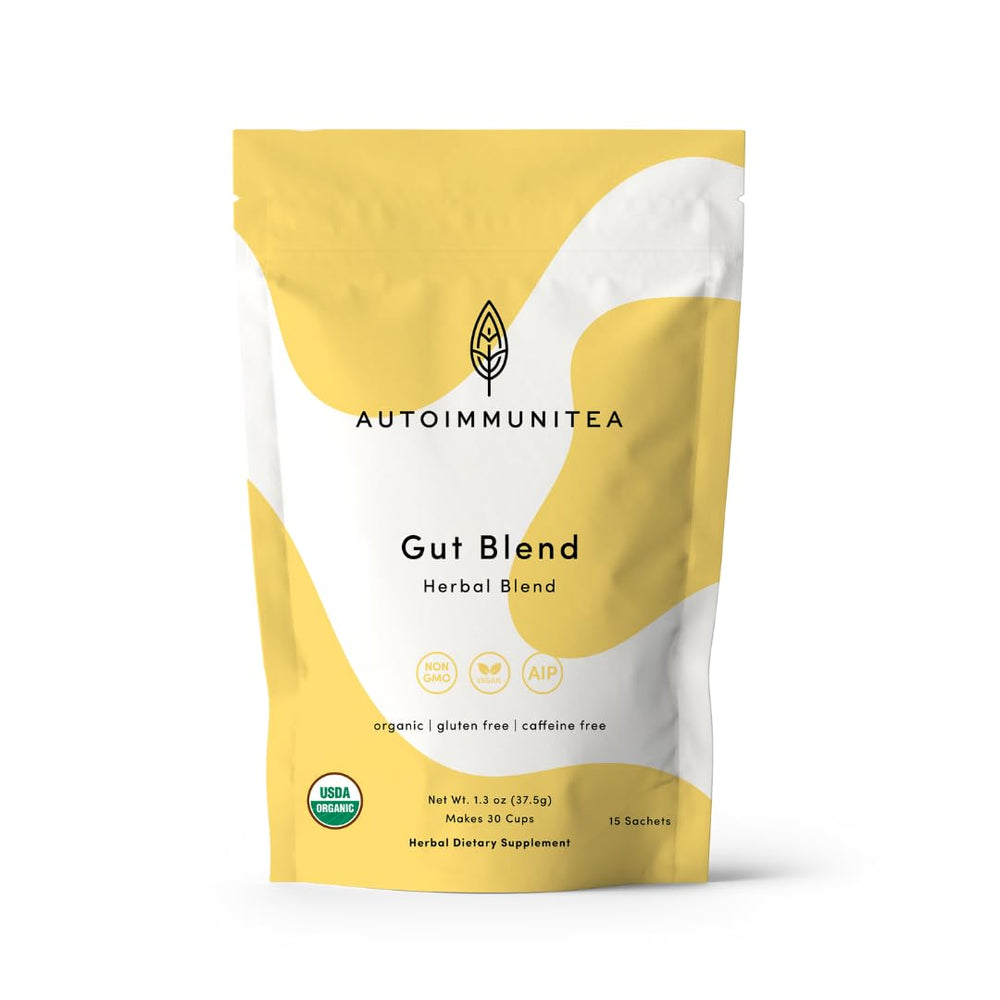 Autoimmuni-Tea Digestive Tea cup with leaky gut blend for gentle digestion.