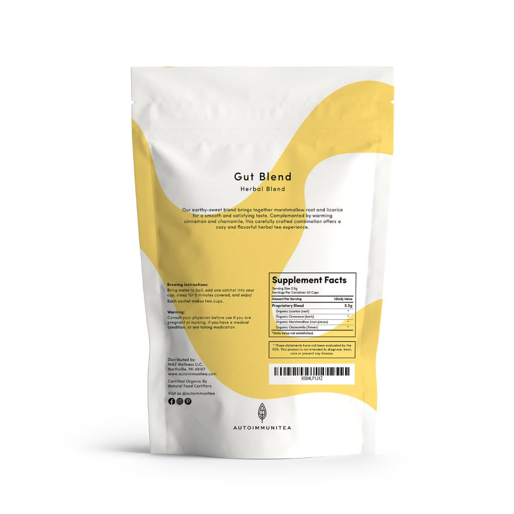 Autoimmuni-Tea Digestive Tea marshmallow root closeup suggests soothing stomach comfort.