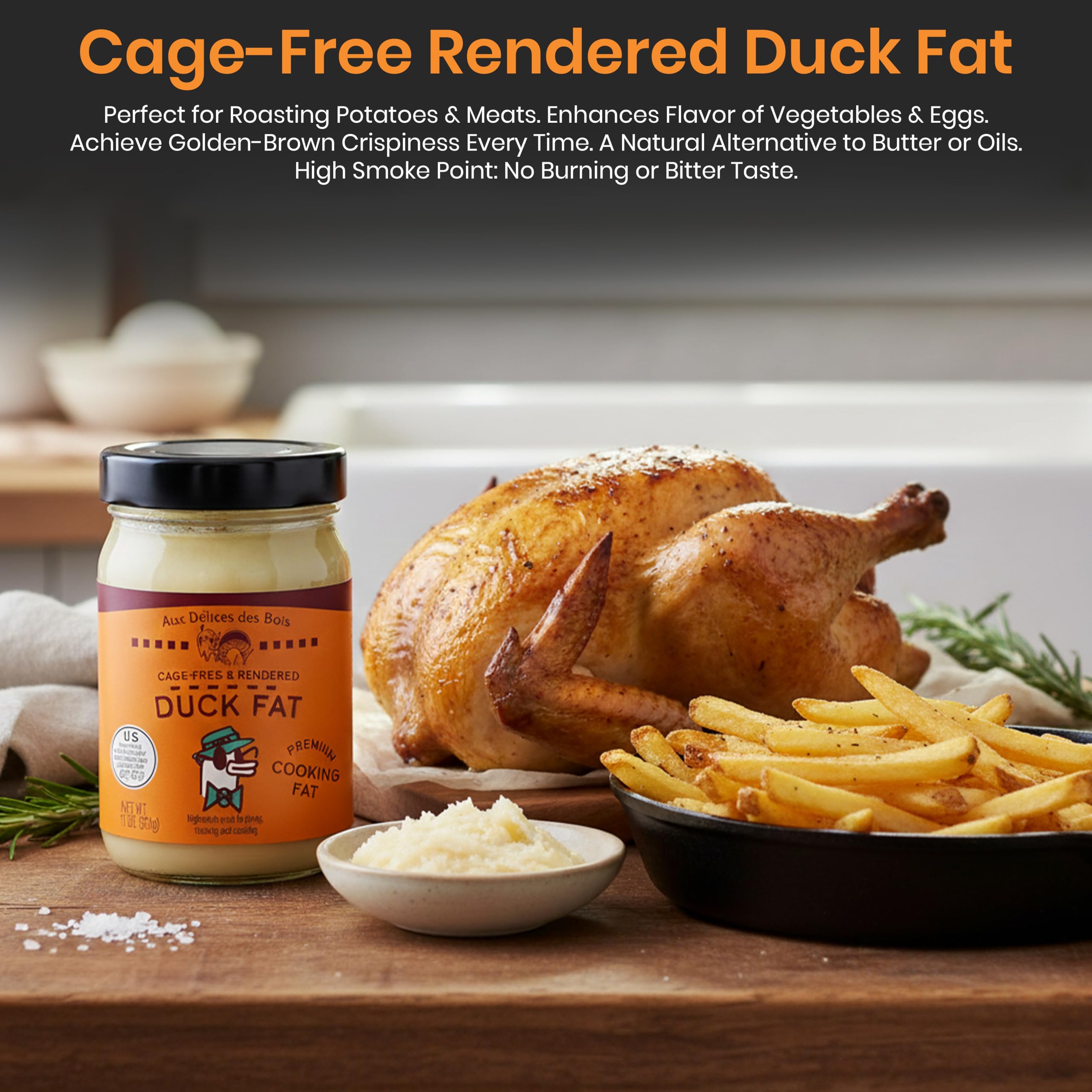 AUX DELICES DES BOIS duck fat jar perfect for sautéing vegetables and proteins.