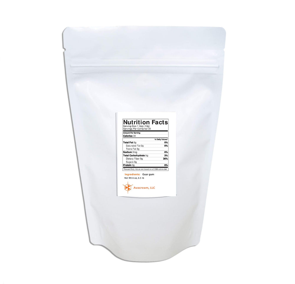 Avacream Guar Gum Powder used in baking and sauces to improve texture.