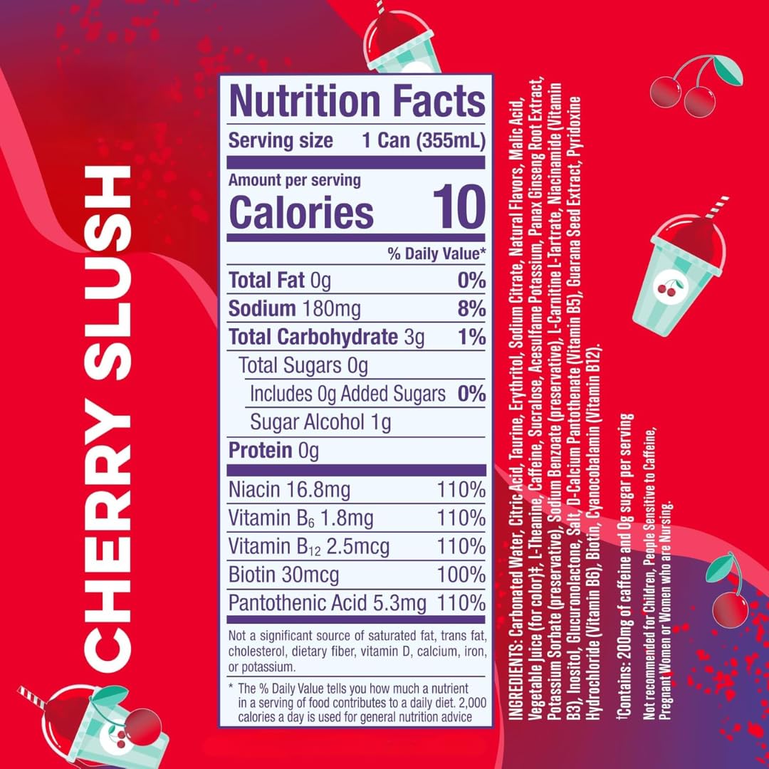 AIanni Energy flavor labels highlight zero sugar and low calories.