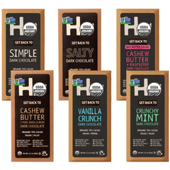 Avama dark chocolate variety pack with six 2.1 oz bars, vegan and gluten-free for on-the-go snacking.