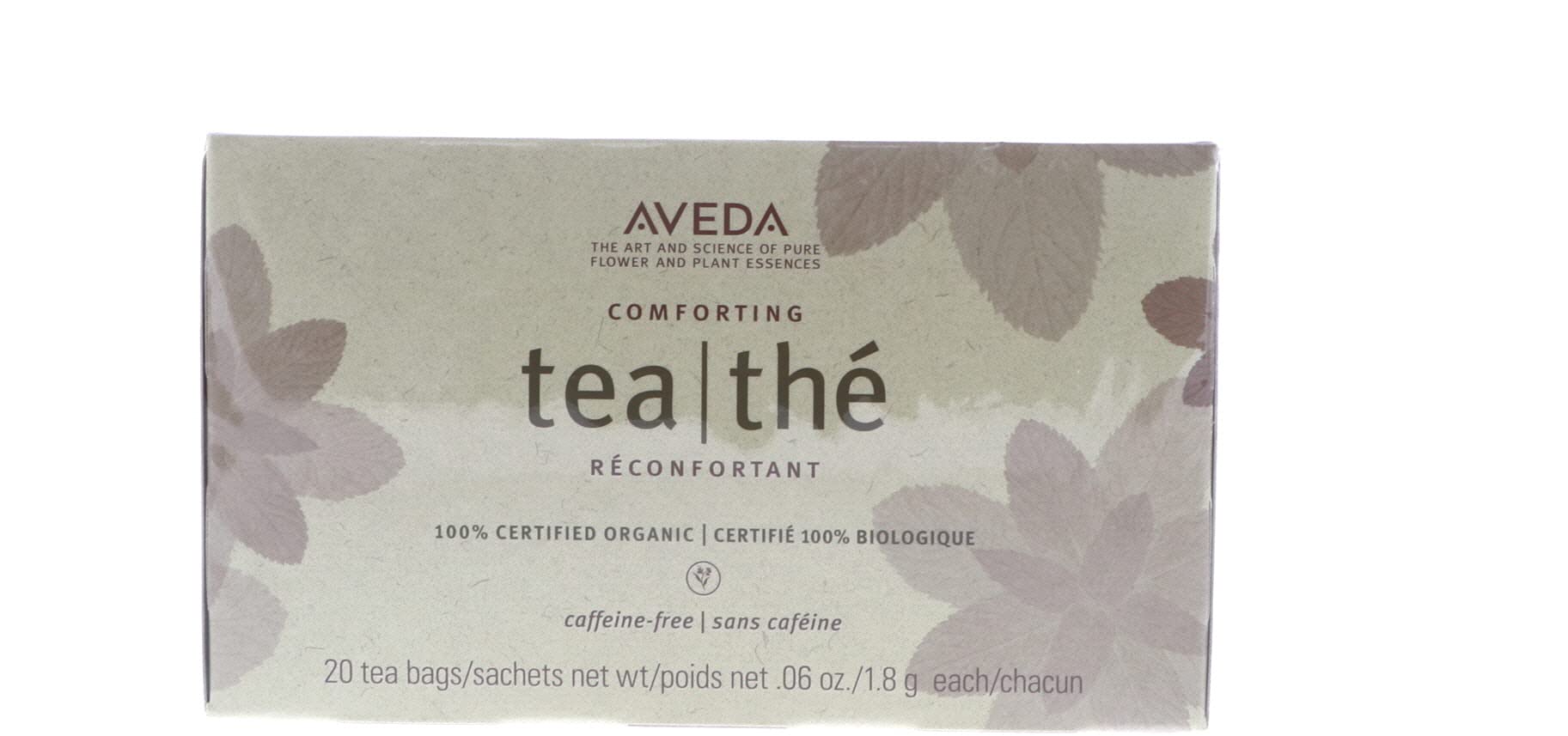 Aveda Comforting Tea Bags kitchen-scene conveys a premium, toxin-free herbal option for tea lovers.