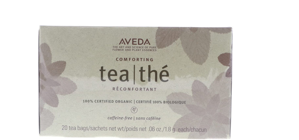 Aveda Comforting Tea Bags kitchen-scene conveys a premium, toxin-free herbal option for tea lovers.