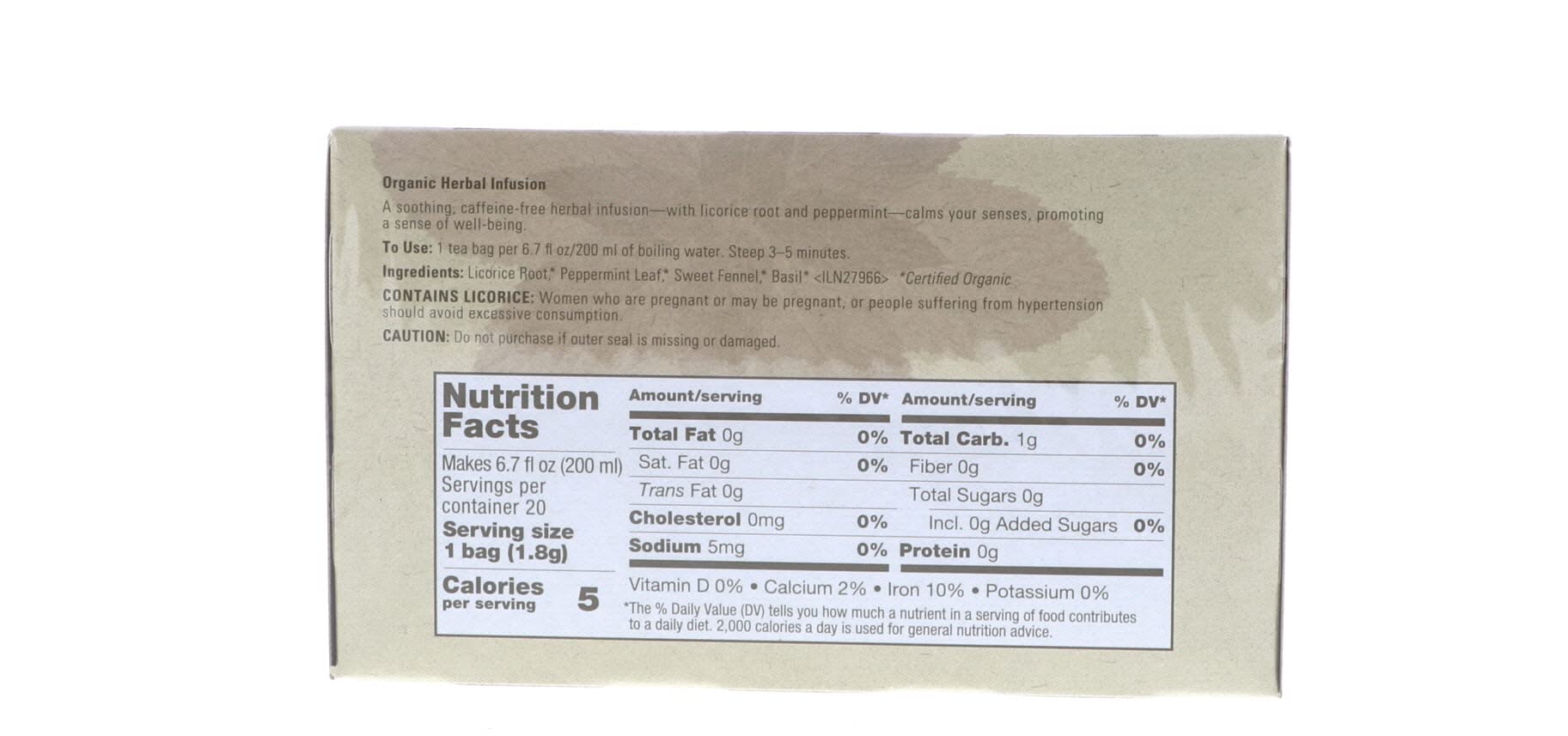 Aveda Comforting Tea Bags organic blend badge on packaging signals clean sourcing.