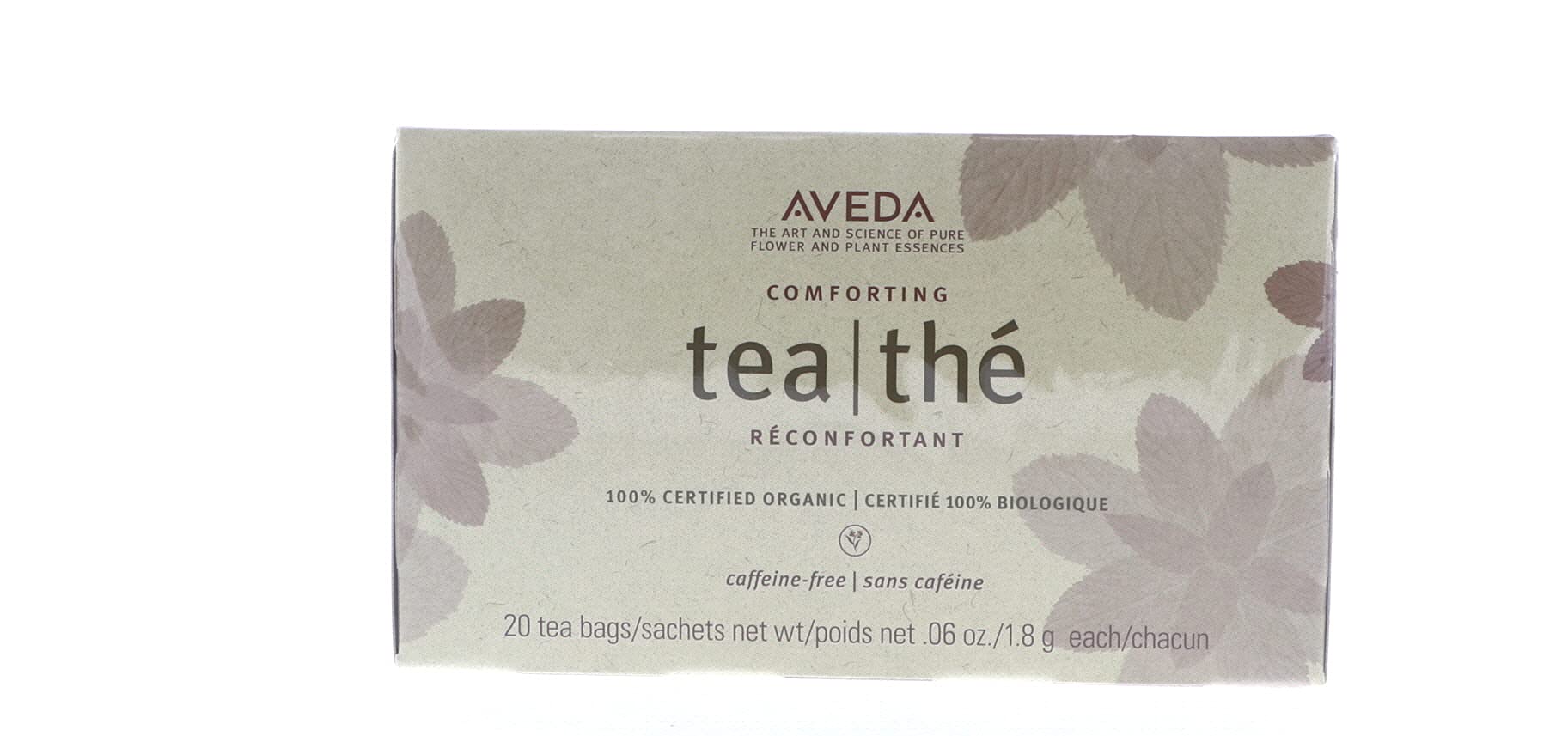 Aveda Comforting Tea Bags packshot highlighting organic blend for a calming ritual.