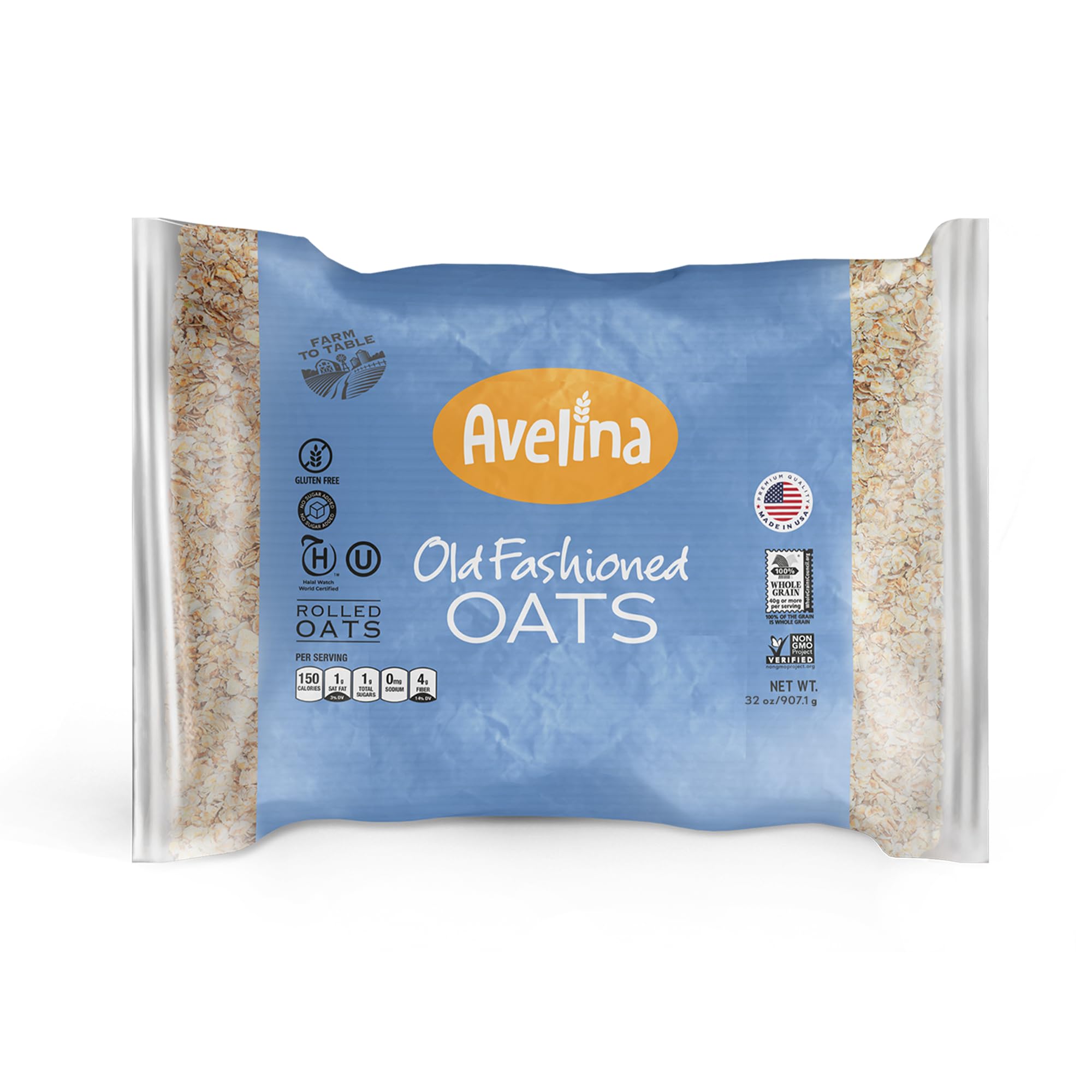 Avelina old-fashioned oats pack, gluten-free grains for versatile breakfasts.
