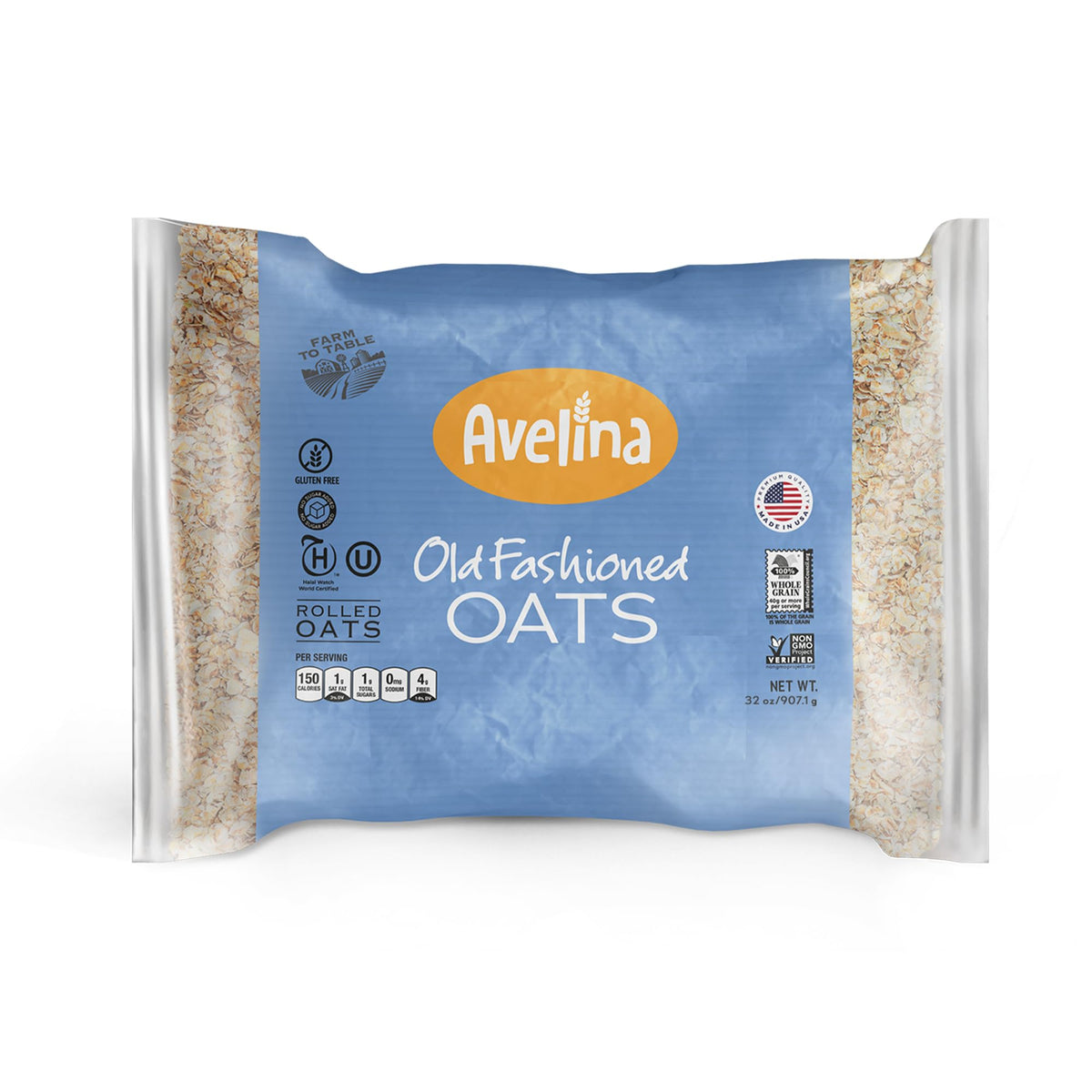 Avelina old-fashioned oats pack, gluten-free grains for versatile breakfasts.