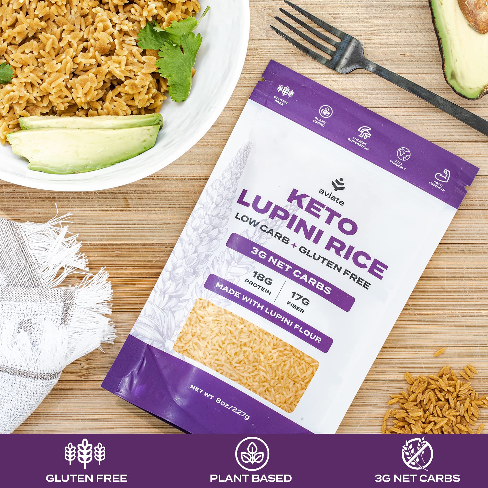 Aviate gluten-free label on packaging signals gluten-free convenience.