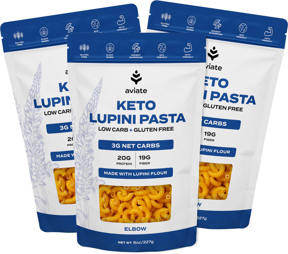 Aviate Keto Pasta Elbows with a low-carb profile and 3g net carbs per serving.