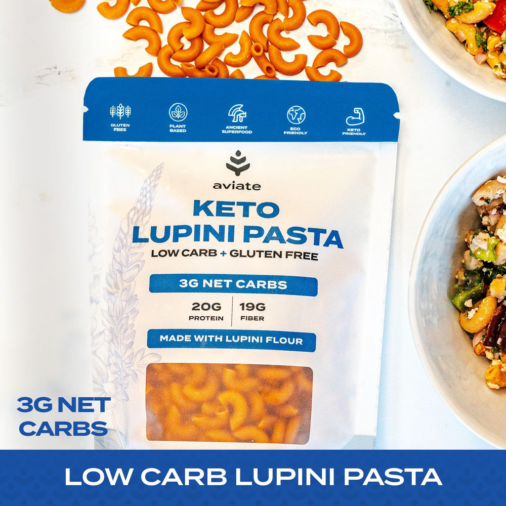 Aviate Lupini Flour Pasta close-up, gluten-free and versatile.