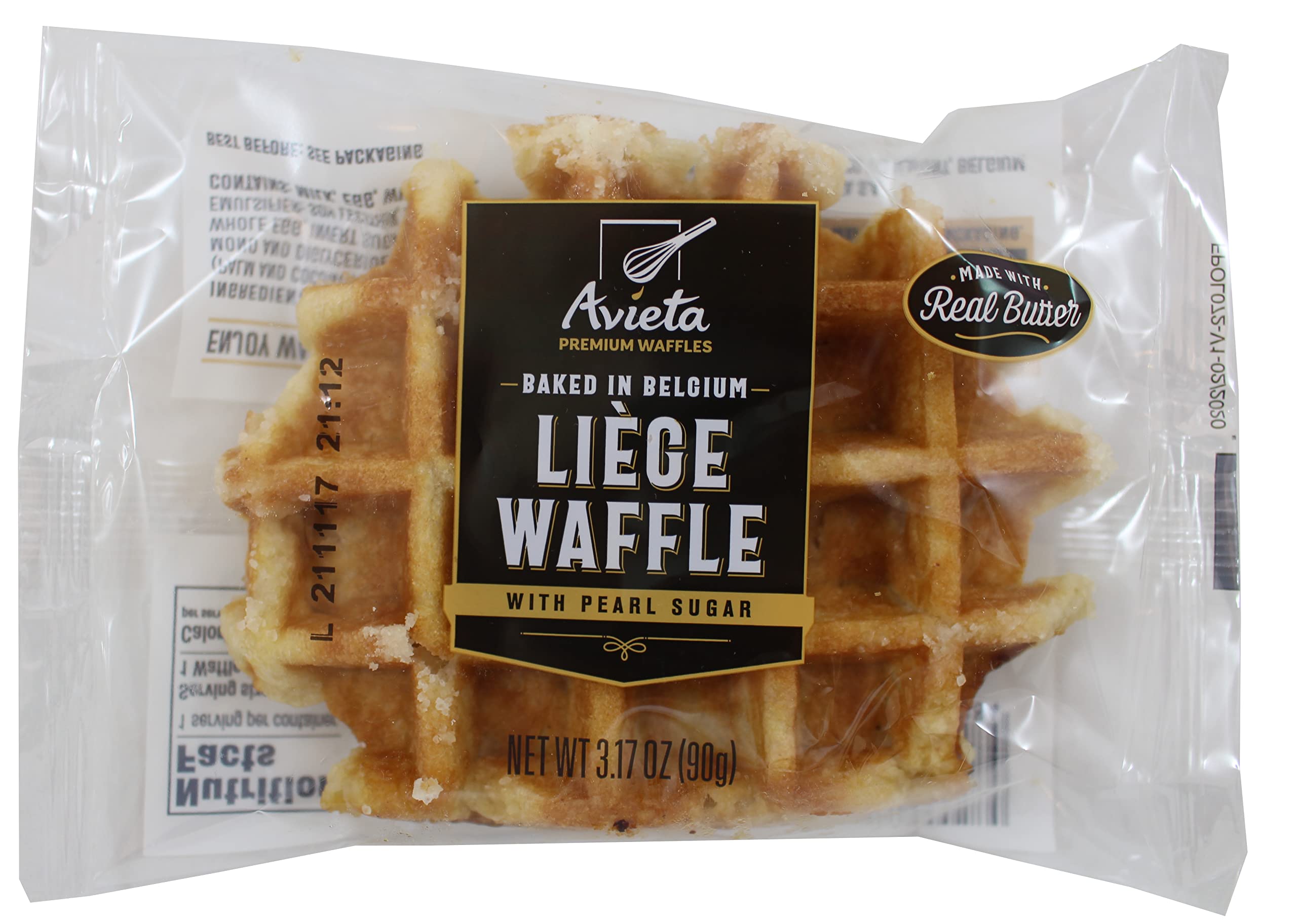 Avieta Belgian Pearl Sugar Waffles twelve individually wrapped portions for quick breakfasts.