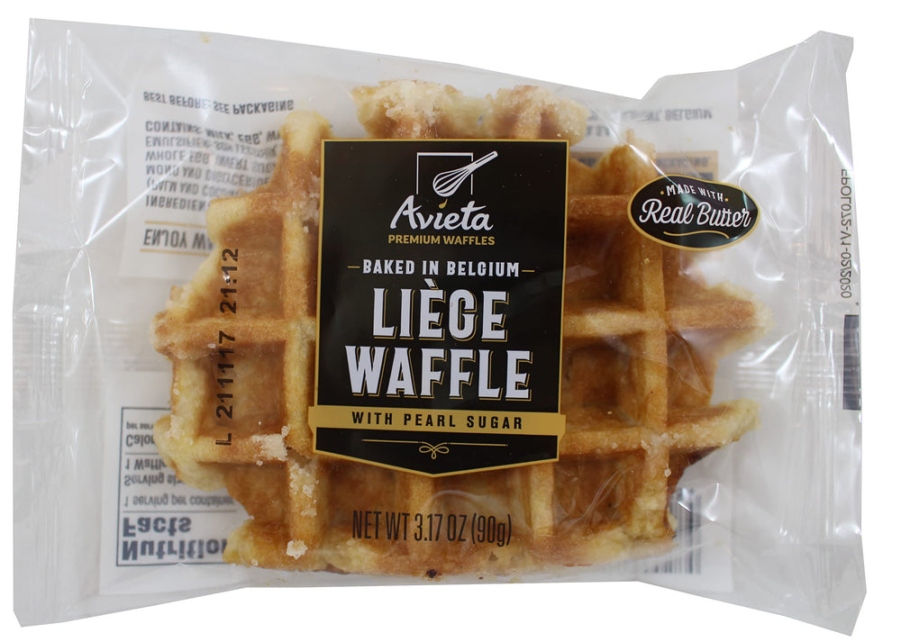 Avieta Belgian Pearl Sugar Waffles twelve individually wrapped portions for quick breakfasts.