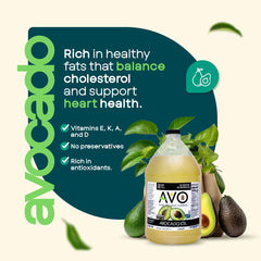 AVO Bulk Avocado Oil glass bottle pictured for versatile dressings and sautéing.