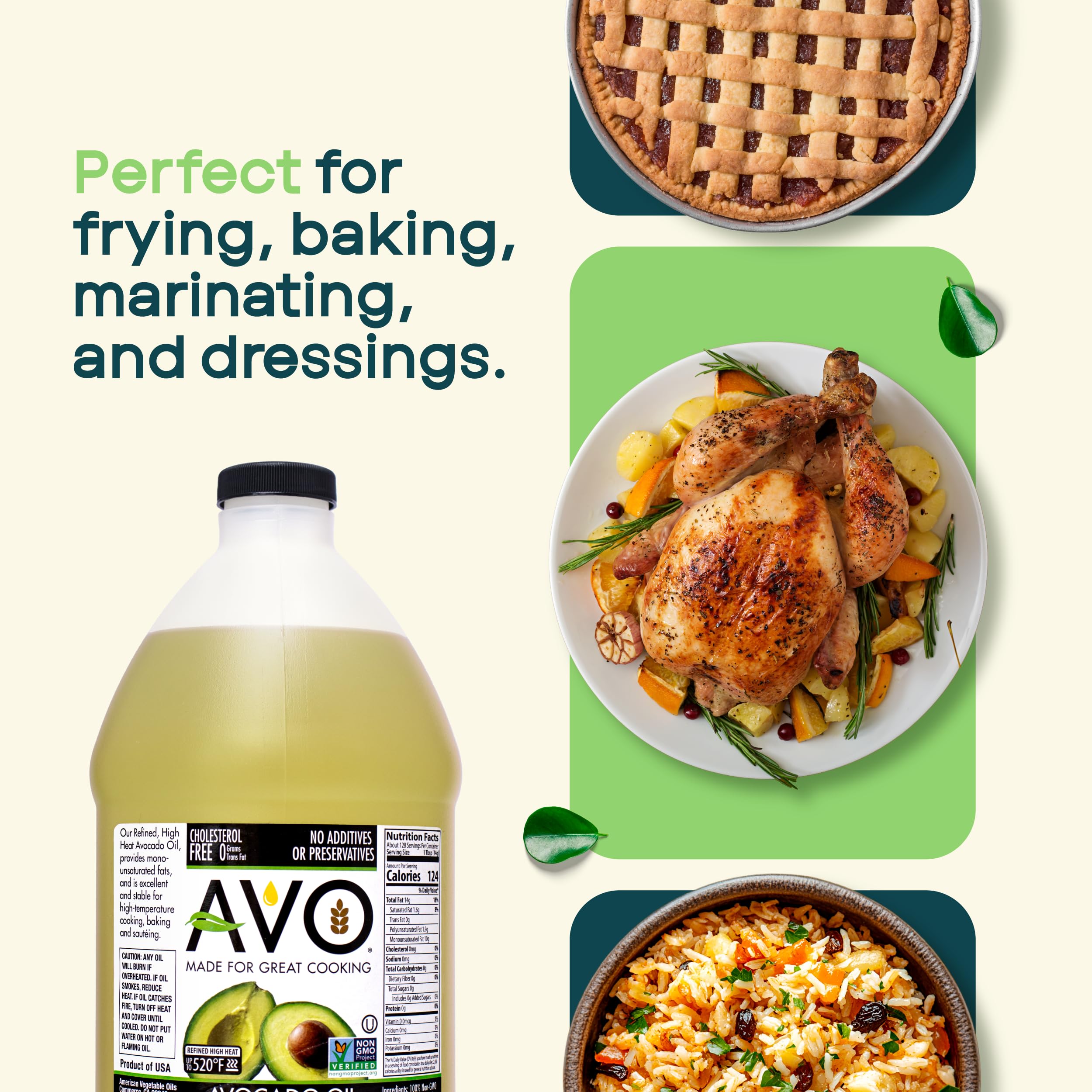 AVO avocado oil in a hot pan supporting searing and sautéing