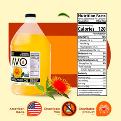 AVO High Oleic Safflower Oil bulk 1gal bottle demonstrates easy pour for high-heat cooking