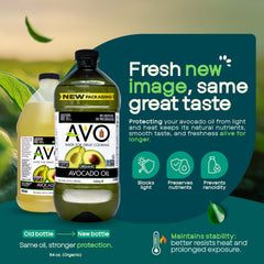 Close-up of AVO Organic Avocado Oil cap and pour spout for precision.