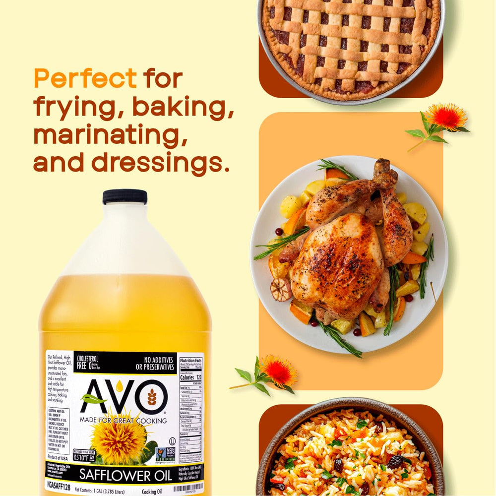 AVO safflower oil kitchen setup showcases versatility for frying and roasting