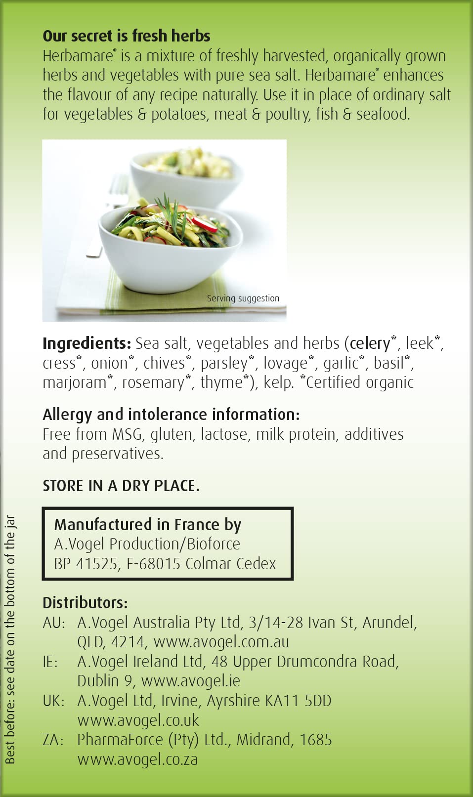 Herbamare Original sprinkled over vegetables to boost flavor