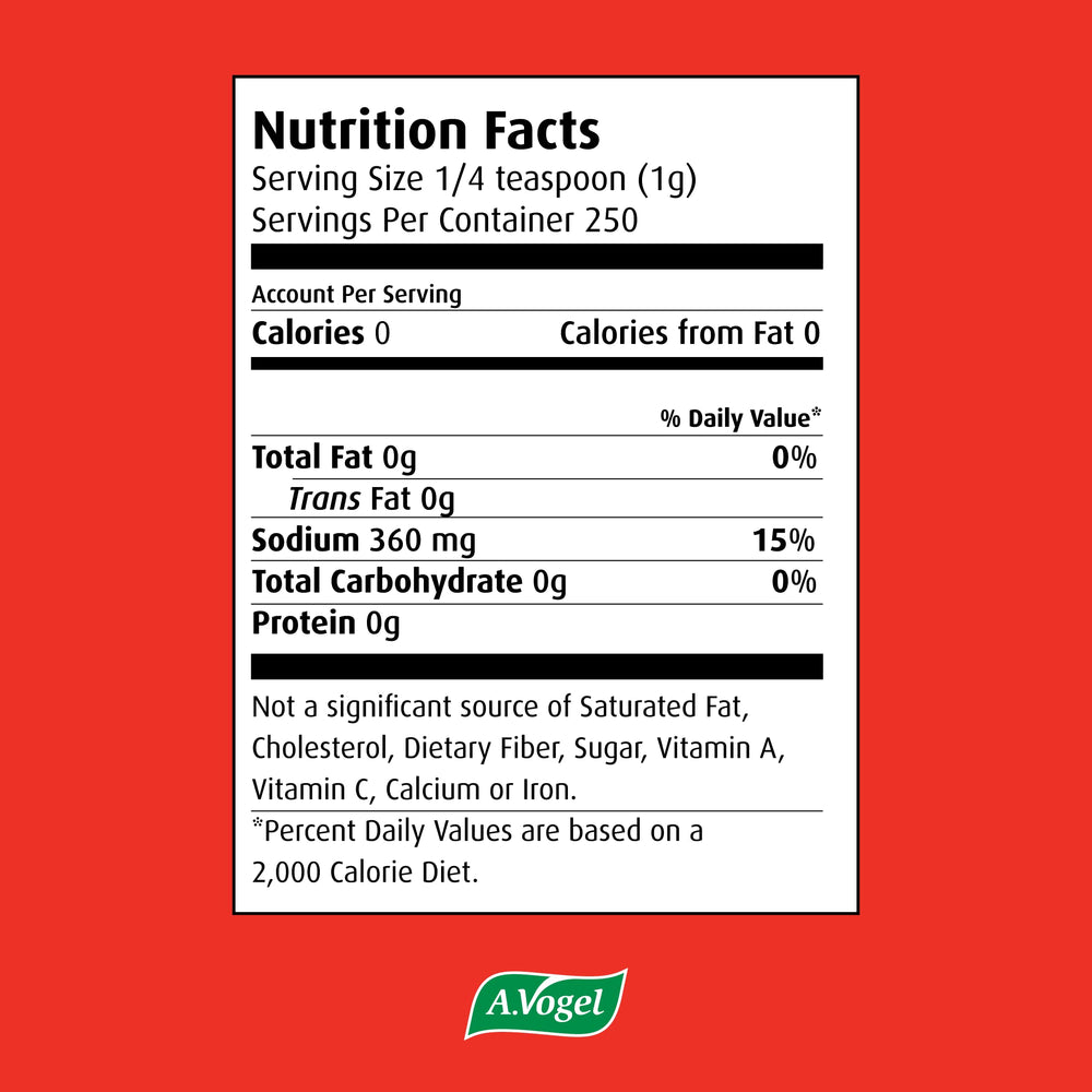 A.Vogel Herbamare Spicy Sea Salt sprinkled into dishes for enhanced aroma.