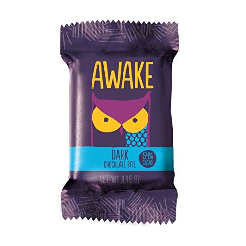 Awake Caffeinated Chocolate Bites close-up on dark chocolate texture and lift.