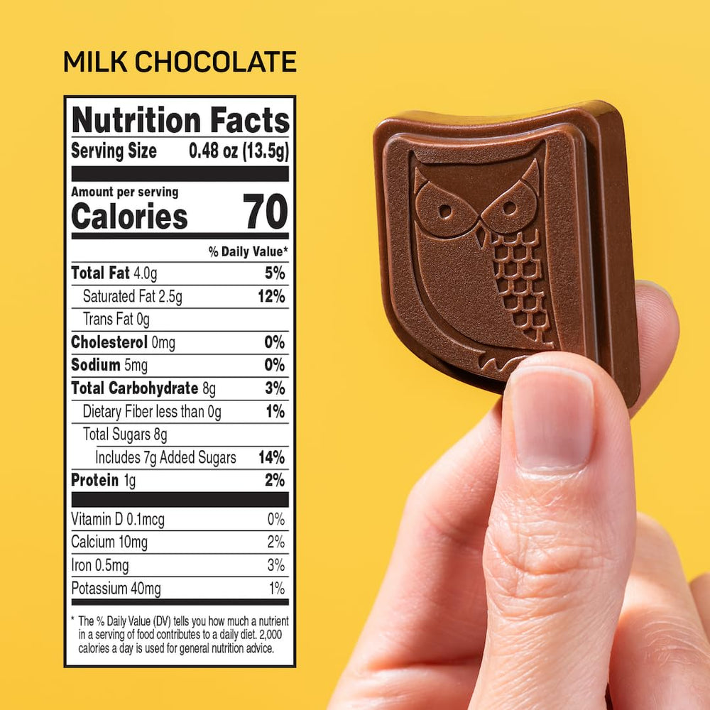 Open wrapper of AWAKE Milk Chocolate Bites showing individual portions for on-the-go snacking.