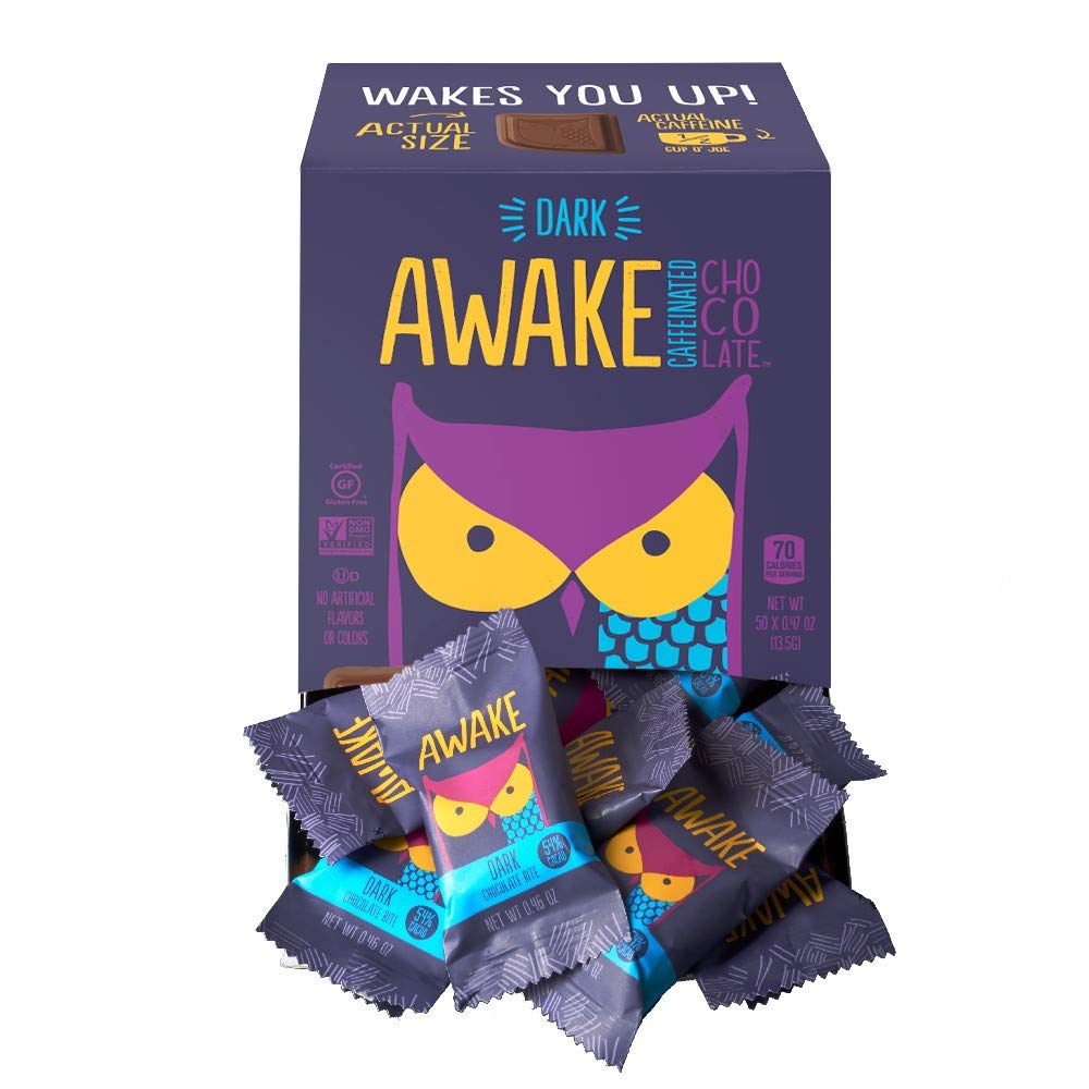 Awake Caffeinated Chocolate Bites pack shot for convenient on-the-go energy.