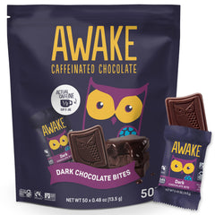 AWAKE Caffeinated Chocolate Bites packshot showing convenient energy on the go