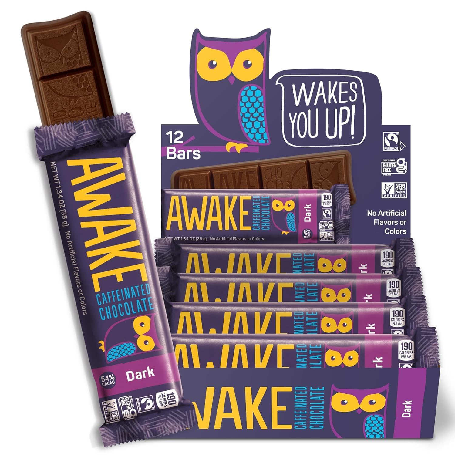 AWAKE Chocolate Bars 12-pack ready for quick energy between tasks