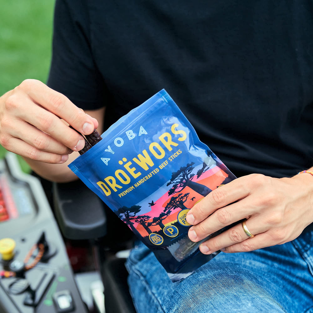 Ayoba Droewors ingredients and spice coating emphasize beef quality.