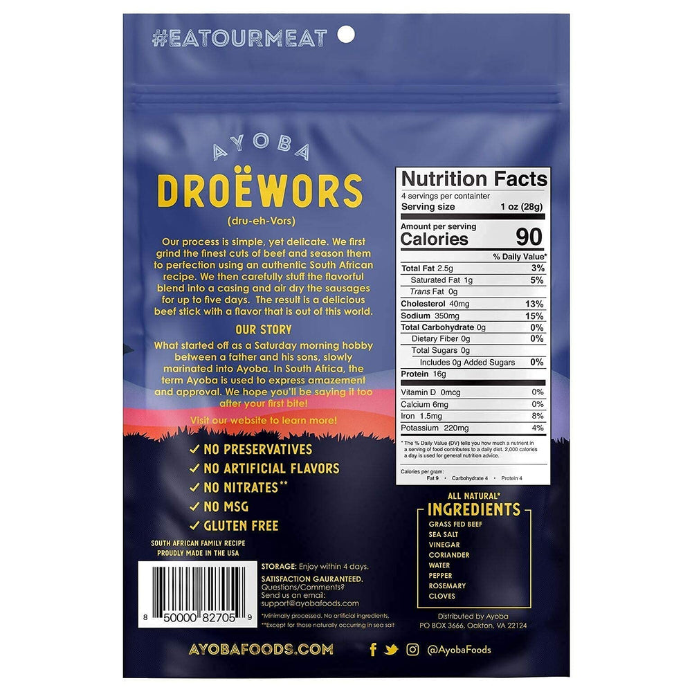 Ayoba Droewors texture closeup reveals tender air-dried bites.