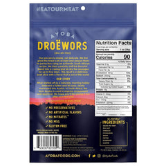 Ayoba Droewors texture closeup reveals tender air-dried bites.