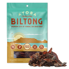 Ayoba Grass-Fed Biltong Slices, pack 1, ready for on-the-go protein.