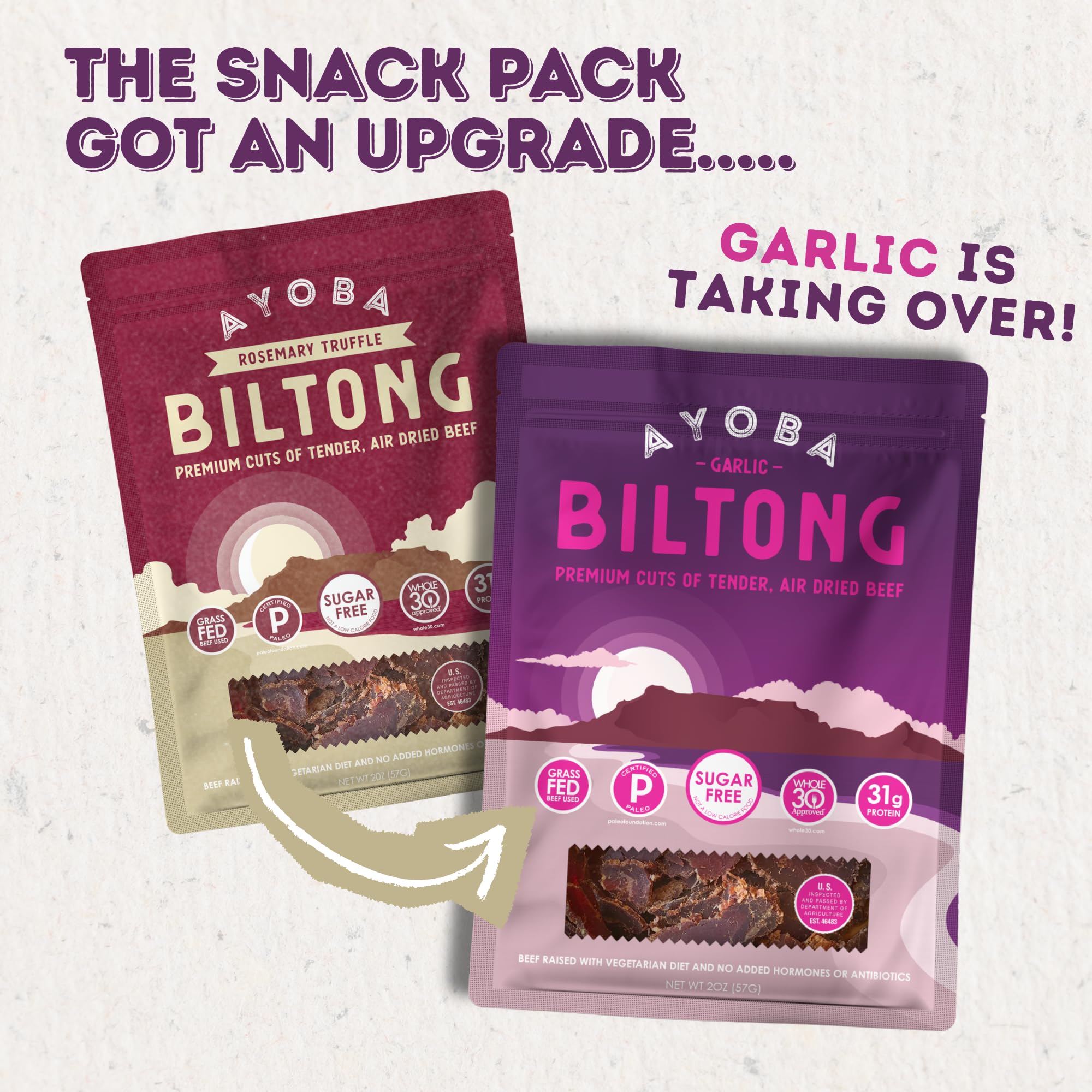Ayoba grass-fed biltong slices variety pack open for travel and sharing