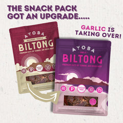 Ayoba grass-fed biltong slices variety pack open for travel and sharing