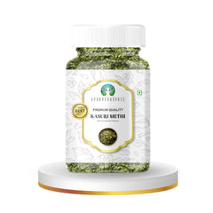 Ayurvedashree Kasuri Methi jar close-up aroma ideal for curries.