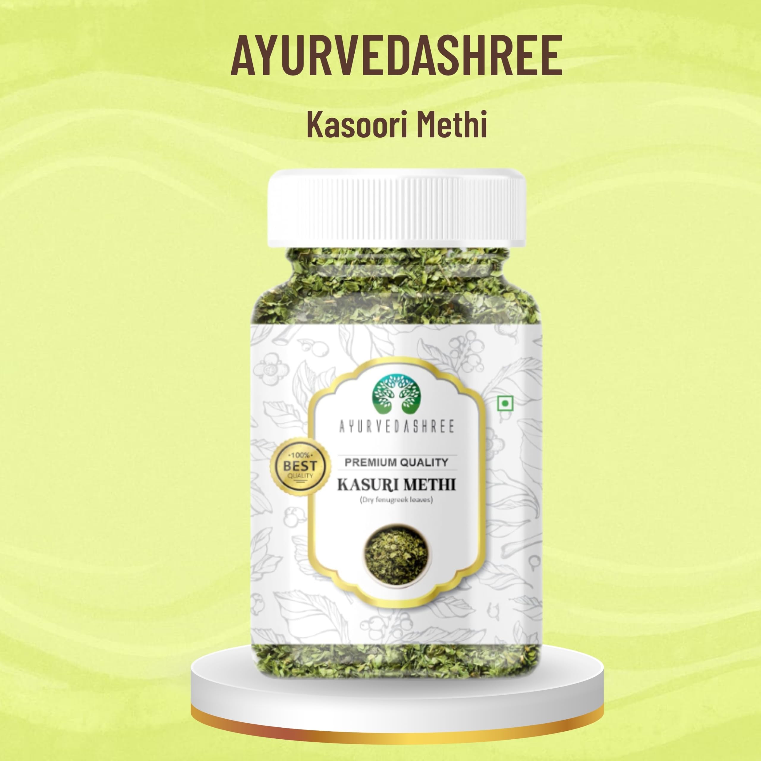 Ayurvedashree Fenugreek leaves dried pack hints at authentic curry flavor.