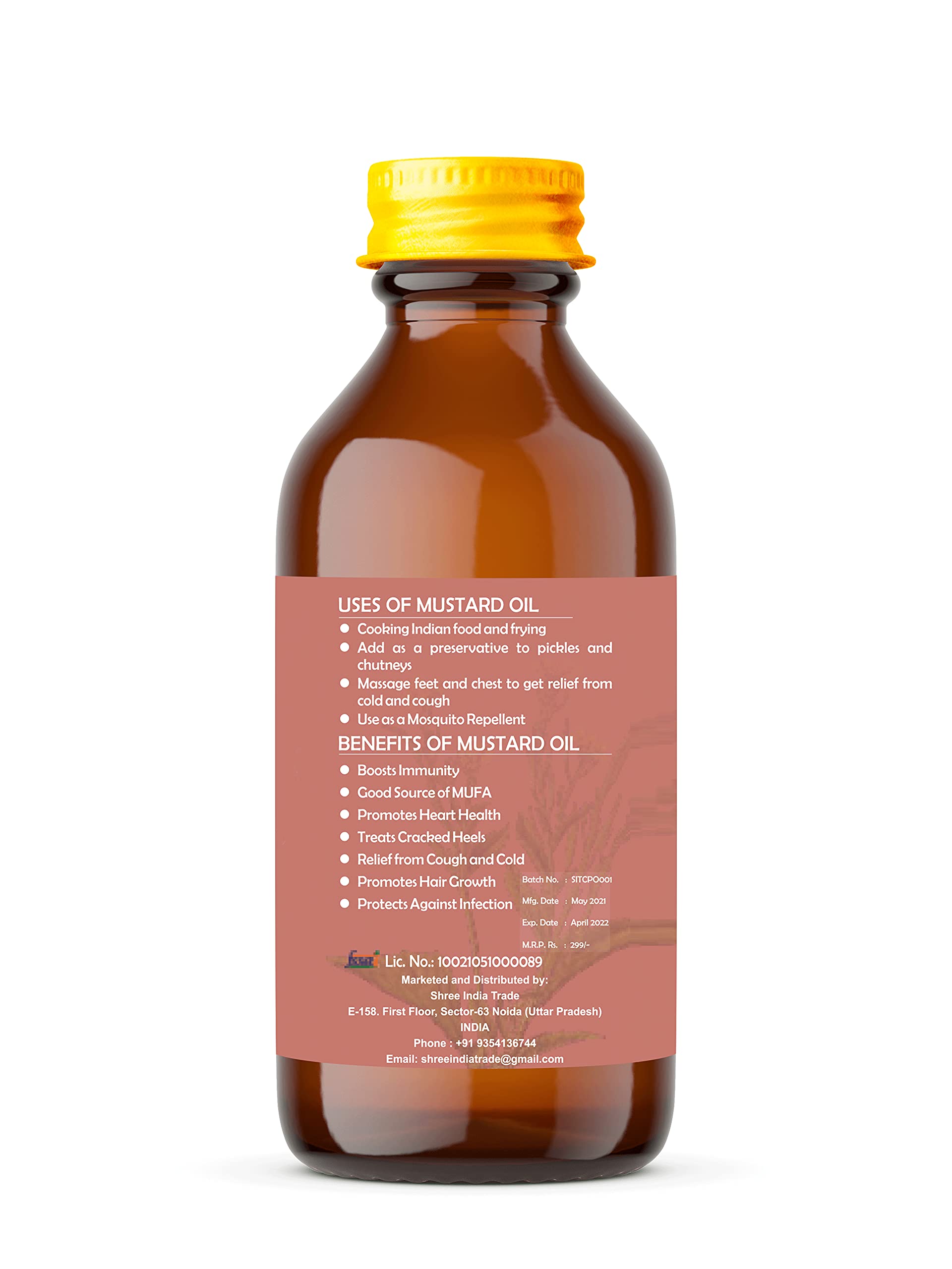 AYURVEDASHREE mustard oil label and packaging promotes fair trade and sustainability.