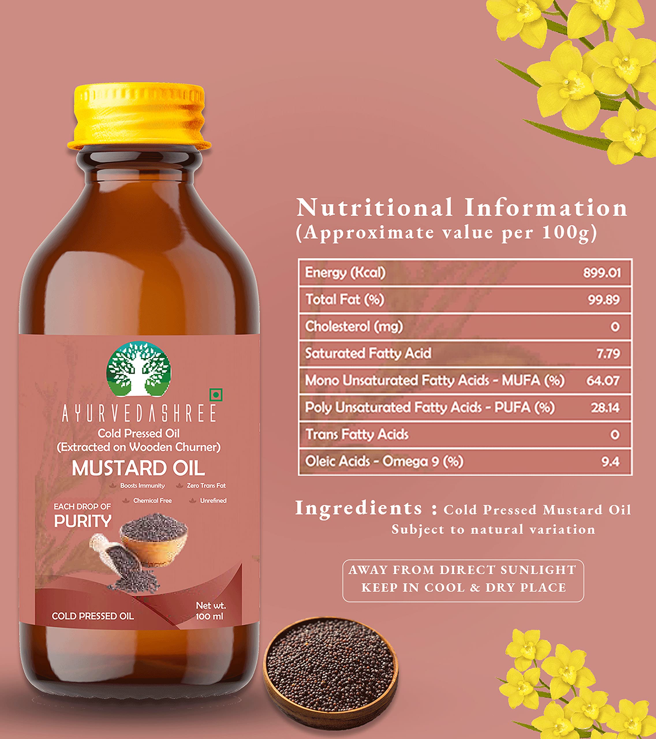 AYURVEDASHREE mustard oil in pan highlights rich aroma and flavor.