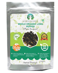 AYURVEDASHREE whole long pepper pack front, adds rich, aromatic heat to curries.