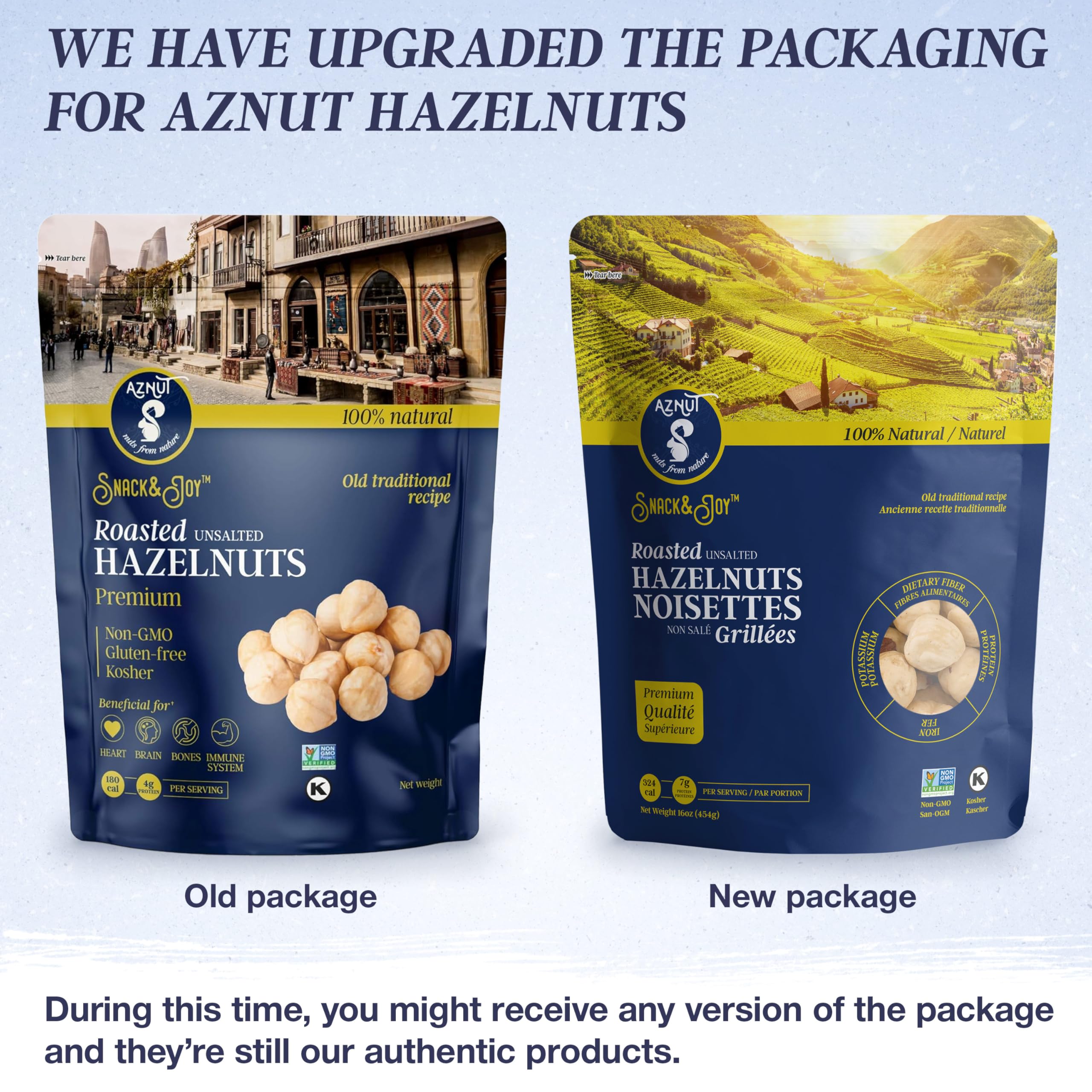 AZNUT hazelnuts Kosher certified, gluten-free, ready to snack.