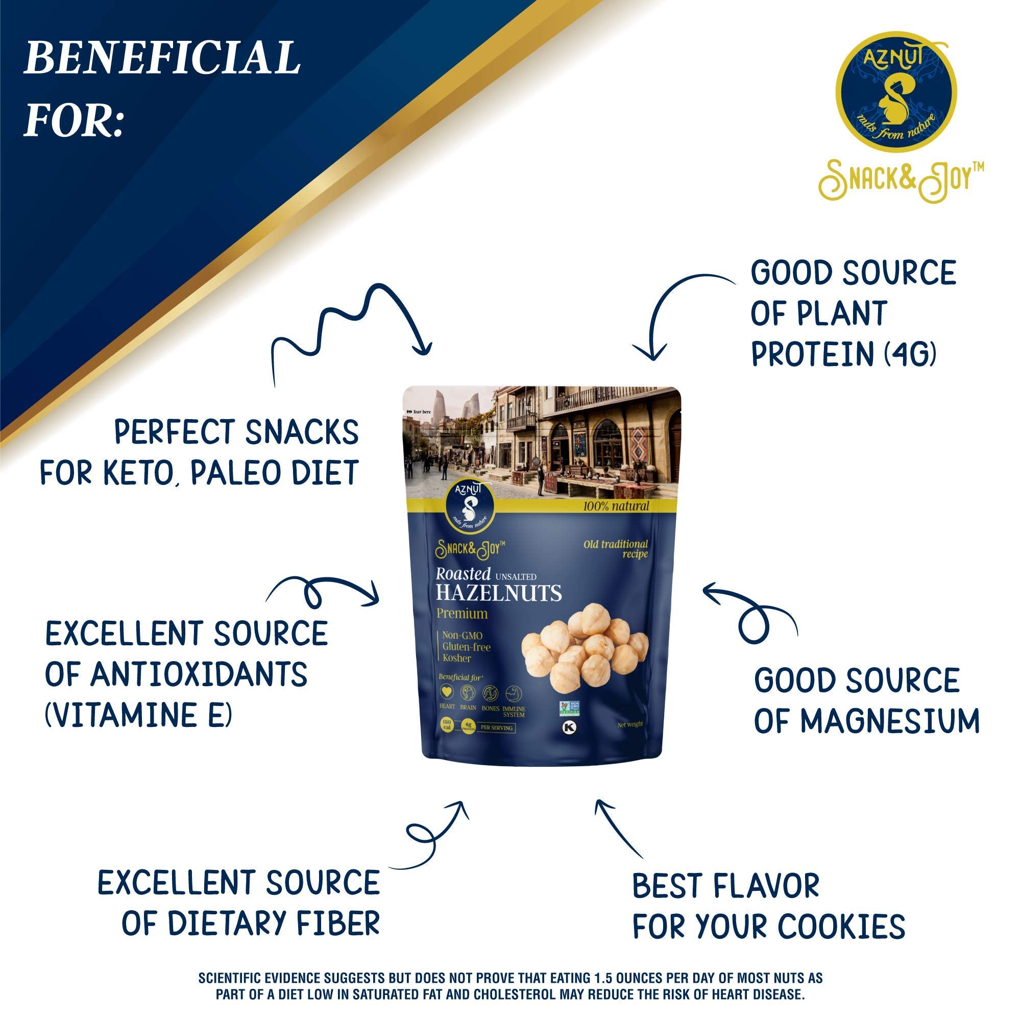 AZNUT Non-GMO hazelnuts suitable for healthy grinding and recipes.