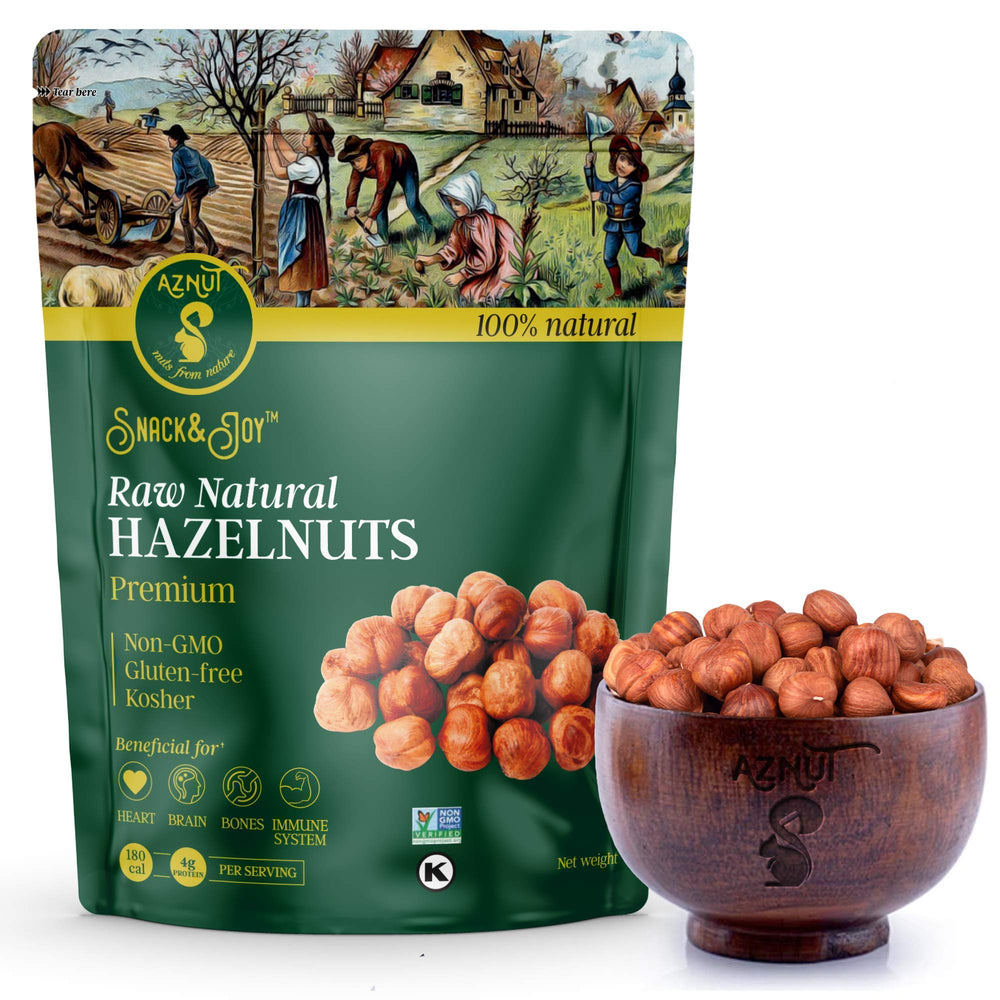 AZNUT raw hazelnuts shelled for fresh snacking.