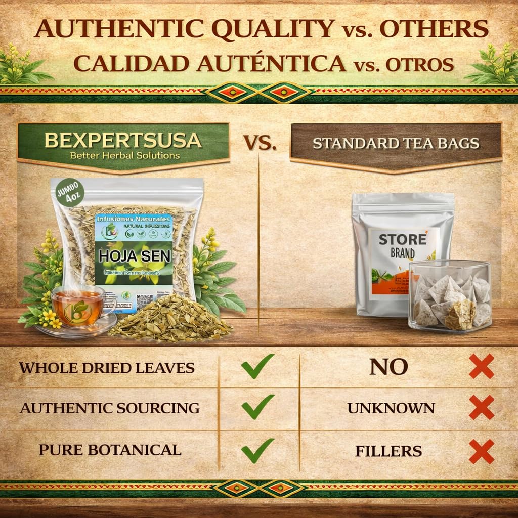 B-Experts Senna Leaf Tea vegan and Non-GMO certification on packaging